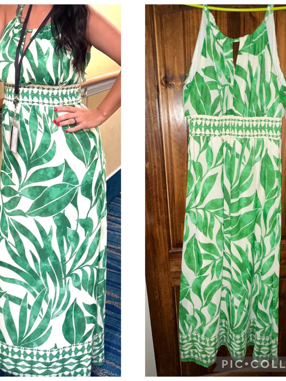 Green Leaf-Print Halter Maxi Dress - Brand Unspecified